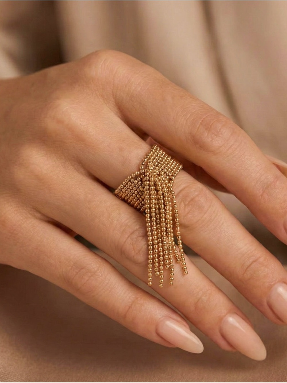 Gold Tassel Ring Stainless Steel Ring Adjustable Statement Ring